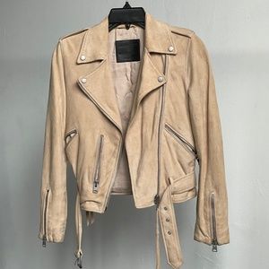 Beautiful All Saints 100% Goat Leather Suede Bomber Jacket Size 2
